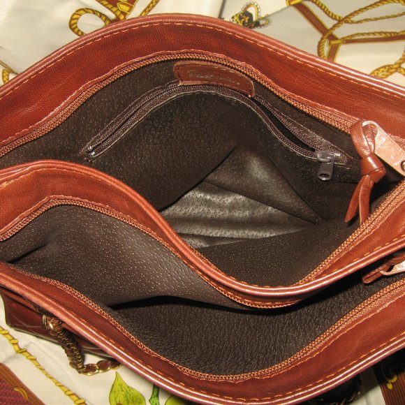 ❤️LOUISE FONTAINE CHOCOLATE BROWN QUILTED LEATHER 4 COMPARTMENT CHAIN BAG PURSE - Picture 9 of 9